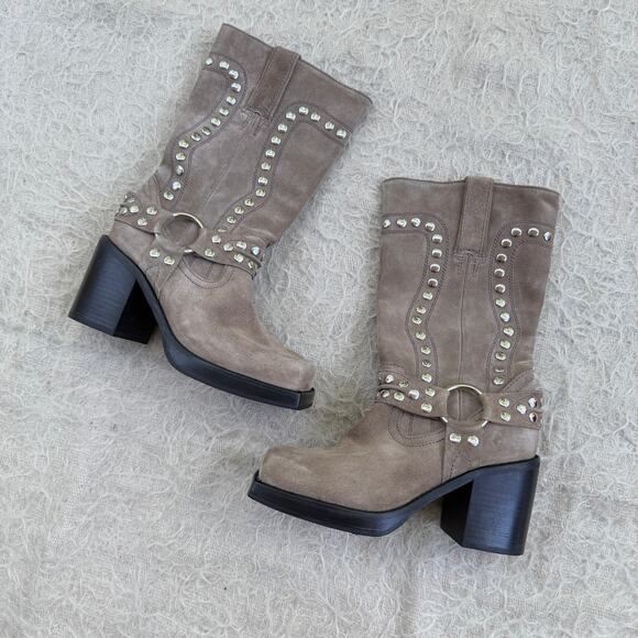 Jeffrey Campbell Shoes - Jeffrey Campbell Studded Suede Moto Boots – Size 8.5